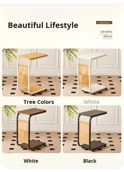 Household Small Coffee Table Bedroom Simple Storage Rack Portable Bedside Trolley Living Room Moveable C-shaped Sofa Side Table