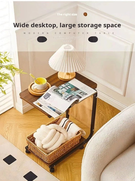 Household Small Coffee Table Bedroom Simple Storage Rack Portable Bedside Trolley Living Room Moveable C-shaped Sofa Side Table