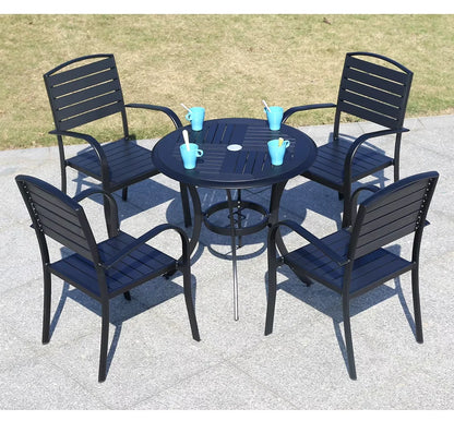 Outdoor Dining Table Modern Garden Table 80cm Wood-plastic Table Fashion Furniture Black Round Coffee Table