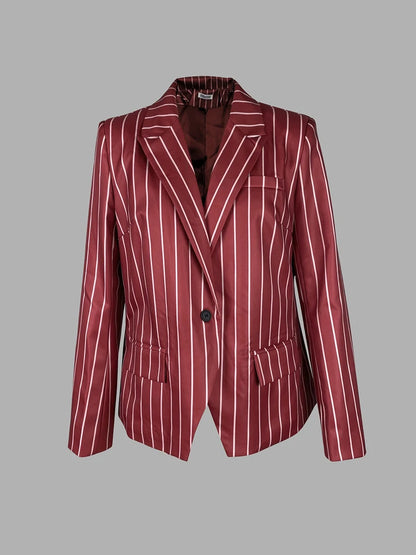 Beautyblue Blazer Set Women's Trouser Suit Outerwear Striped Trousers New Vintage Loose Wide Leg Long Sleeves Suit Costume Femme