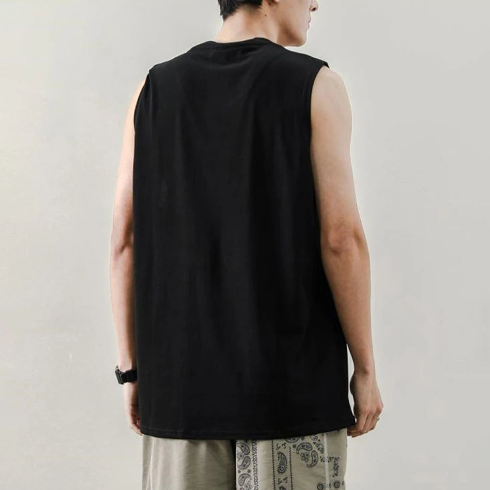 Men Running Tank Top Workout Muscle Sleeveless T-Shirt Summer Gym Vest Sports Solid Color Handsome Tops