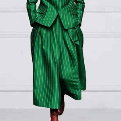 Beautyblue Blazer Set Women's Trouser Suit Outerwear Striped Trousers New Vintage Loose Wide Leg Long Sleeves Suit Costume Femme
