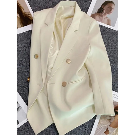 Elegant Korean Fashion Blazer - Luxury Double Breasted Jacket for Professional Wear