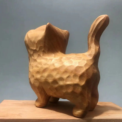 Cat Model Crafts Hand-carved Wooden Cat Statue Cute Tiny Cat Sculpture Cartoon Creative Animal Figurine Kids Gifts