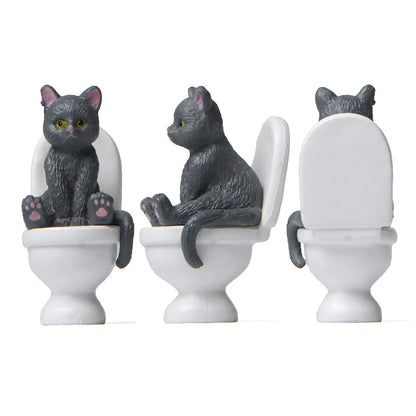 Cat Sit On Figurines Toilet Cat Ornament Kawaii Cat Doll Micro Landscape Fairy Garden Miniature for Kids Cat Toy Home Decoration