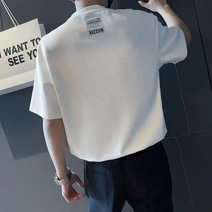 Top T Shirt for Men Orange O Neck Man Tee Shirts Plain Clothing Streetwear No Logo Cool Hot Loose Basic High Quality Aesthetic S