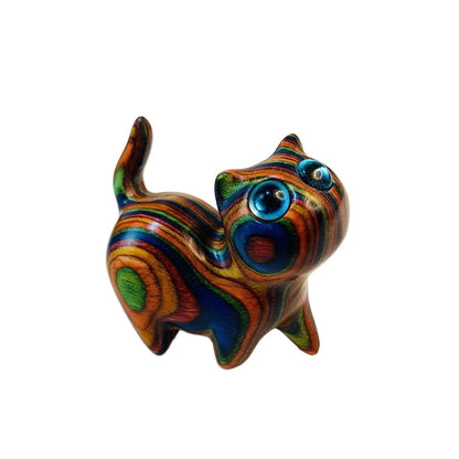 Cat Model Crafts Hand-carved Wooden Cat Statue Cute Tiny Cat Sculpture Cartoon Creative Animal Figurine Kids Gifts