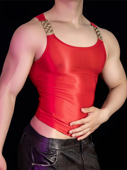Sexy Men Oil Glossy Shiny Tank Tops Stain Smooth Strap Vest Sheer See Through Fashion Top High Elastic Sleeveless Shirt
