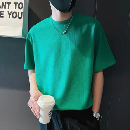 Top T Shirt for Men Orange O Neck Man Tee Shirts Plain Clothing Streetwear No Logo Cool Hot Loose Basic High Quality Aesthetic S