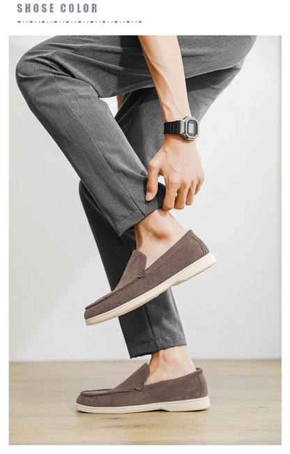 2025 Men's Classic Loafers | Fashionable Suede Flats with Round Toe Design | Comfortable Lazy Slip-on Shoes