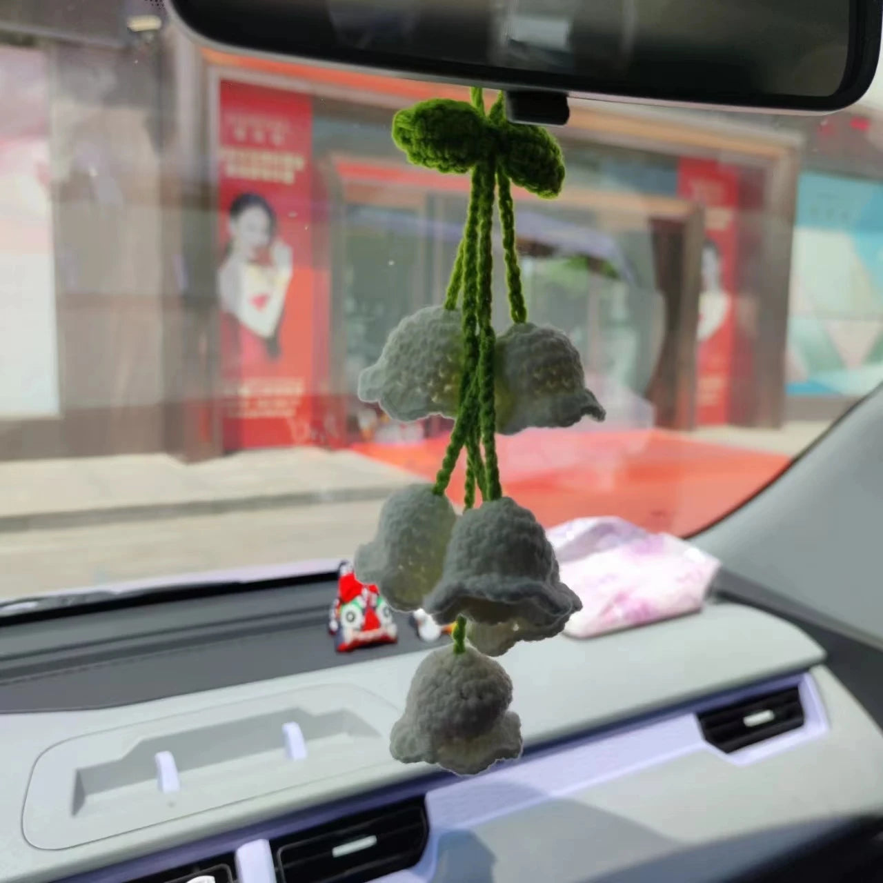 Car Interior Hanging Accessories Cute Car Accessories Bellflower Hand Knitted Car Pendant Rear View Mirror Accessories Hanging