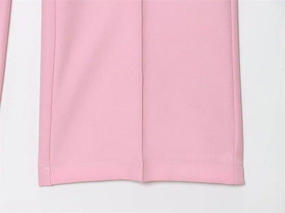 Chic Pink 2-Piece Casual Set - Flared Hem Vest & Wide Leg Pants
