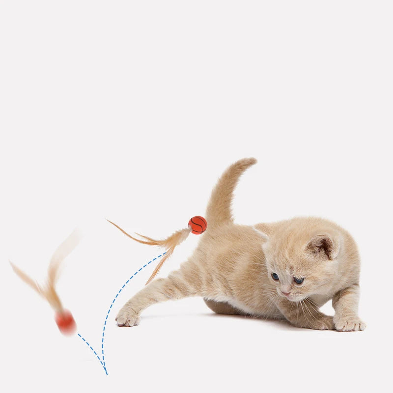 Cat Interactive Ball Toys Interactive Bouncy Ball with Feathers Cat Toys  for Indoor Cats and Kittens