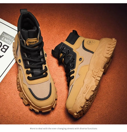 Mens Boots Leather Shoes Platform Boots for Men Outdoor Sneakers Motorcycle Ankle Boots Male Work Boot Casual Hiking Shoes