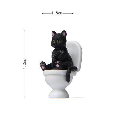 Cat Sit On Figurines Toilet Cat Ornament Kawaii Cat Doll Micro Landscape Fairy Garden Miniature for Kids Cat Toy Home Decoration
