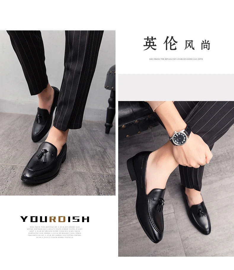 Wedding Shoes For Men Slip On Loafers Trend Tassels Leather Shoes Male Men’s Dress Shoes Business Shoes Men British Style Formal