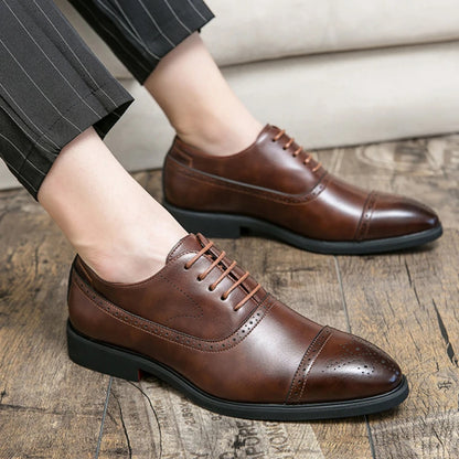 Men's Dress Shoes Red Sole Leather Shoes Pointed Party Shoe Lace-up Office Oxfords Casual Wedding Shoe Retro Business Men Shoes