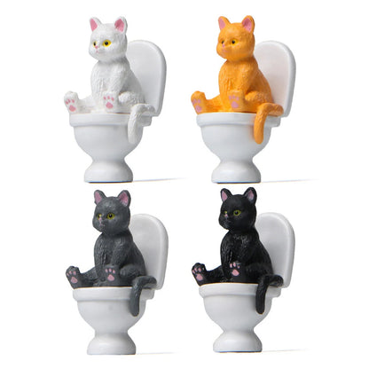 Cat Sit On Figurines Toilet Cat Ornament Kawaii Cat Doll Micro Landscape Fairy Garden Miniature for Kids Cat Toy Home Decoration