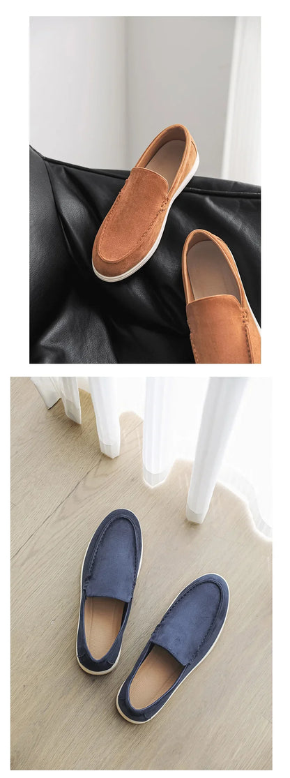 2025 Men's Classic Loafers | Fashionable Suede Flats with Round Toe Design | Comfortable Lazy Slip-on Shoes