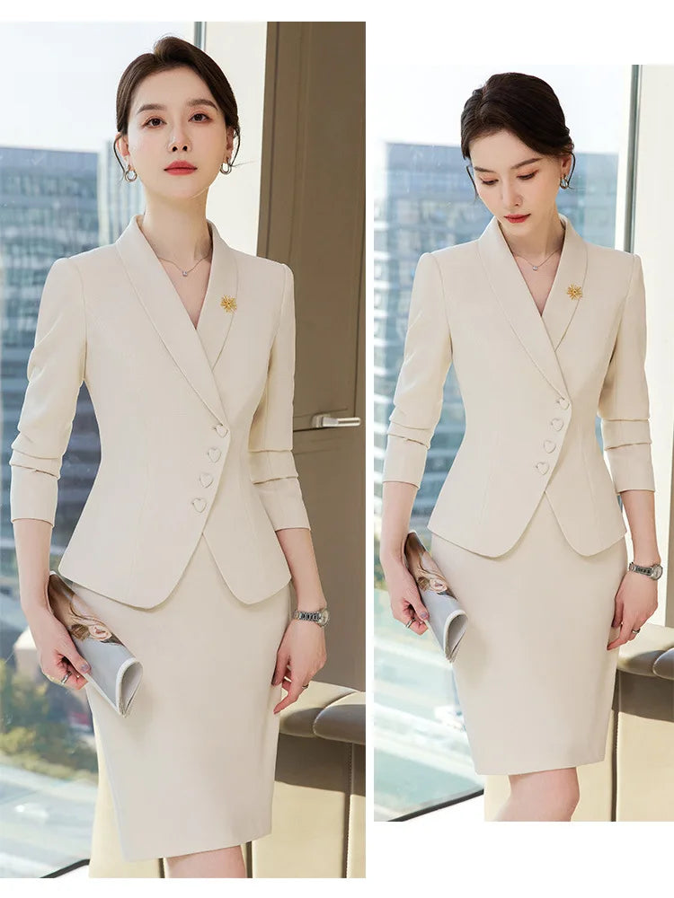 Classic Business Blazer & Skirt Set - Professional 2-Piece Suit for Office Wear