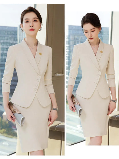 Classic Business Blazer & Skirt Set - Professional 2-Piece Suit for Office Wear