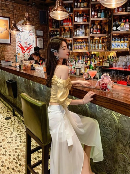 White Skirts for Women Temperament Summer Jupe 2025 Faldas Mujer De Moda High Waist Patchwork Chiffon Skirt Chic Korean Saia