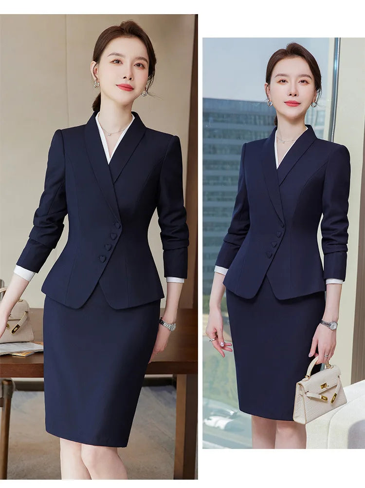 Classic Business Blazer & Skirt Set - Professional 2-Piece Suit for Office Wear