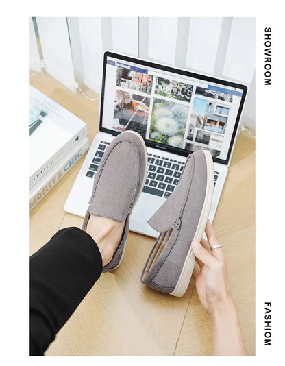 2025 Men's Classic Loafers | Fashionable Suede Flats with Round Toe Design | Comfortable Lazy Slip-on Shoes