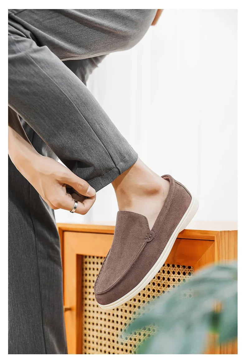2025 Men's Classic Loafers | Fashionable Suede Flats with Round Toe Design | Comfortable Lazy Slip-on Shoes