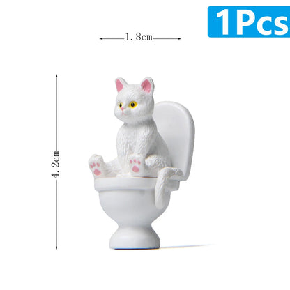 Cat Sit On Figurines Toilet Cat Ornament Kawaii Cat Doll Micro Landscape Fairy Garden Miniature for Kids Cat Toy Home Decoration