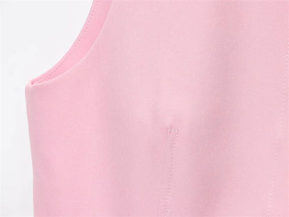 Chic Pink 2-Piece Casual Set - Flared Hem Vest & Wide Leg Pants