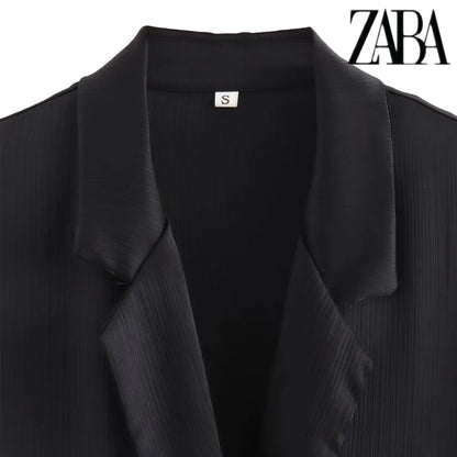 TRAF Women's Pure Colour Casual Commuter Suit Suit Double Breasted Lapel Jacket High Waisted Wide Leg Pants Women's Two Pieces