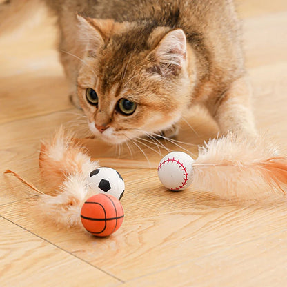Cat Interactive Ball Toys Interactive Bouncy Ball with Feathers Cat Toys  for Indoor Cats and Kittens