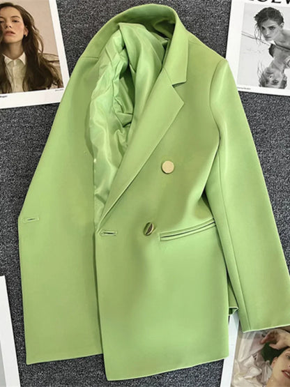 Elegant Korean Fashion Blazer - Luxury Double Breasted Jacket for Professional Wear