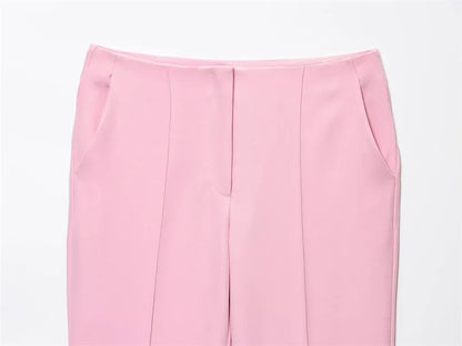 Chic Pink 2-Piece Casual Set - Flared Hem Vest & Wide Leg Pants
