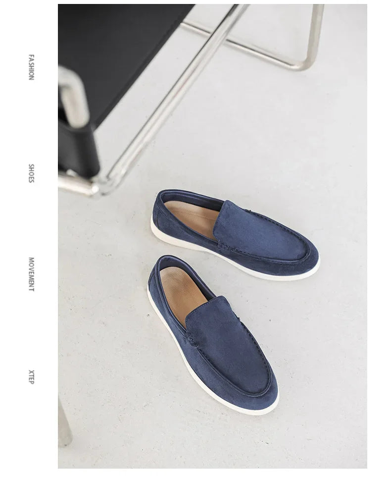 2025 Men's Classic Loafers | Fashionable Suede Flats with Round Toe Design | Comfortable Lazy Slip-on Shoes