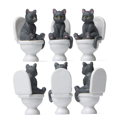 Cat Sit On Figurines Toilet Cat Ornament Kawaii Cat Doll Micro Landscape Fairy Garden Miniature for Kids Cat Toy Home Decoration
