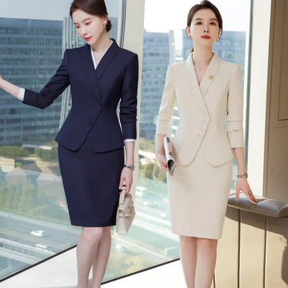 Classic Business Blazer & Skirt Set - Professional 2-Piece Suit for Office Wear