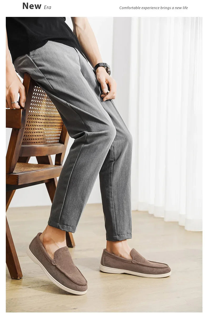 2025 Men's Classic Loafers | Fashionable Suede Flats with Round Toe Design | Comfortable Lazy Slip-on Shoes