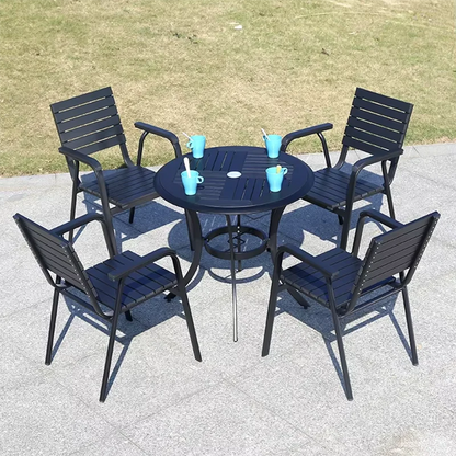 Outdoor Dining Table Modern Garden Table 80cm Wood-plastic Table Fashion Furniture Black Round Coffee Table