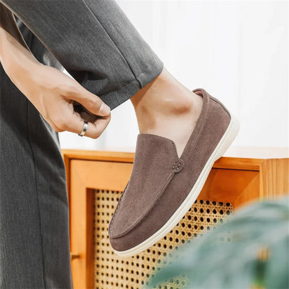 2025 Men's Classic Loafers | Fashionable Suede Flats with Round Toe Design | Comfortable Lazy Slip-on Shoes