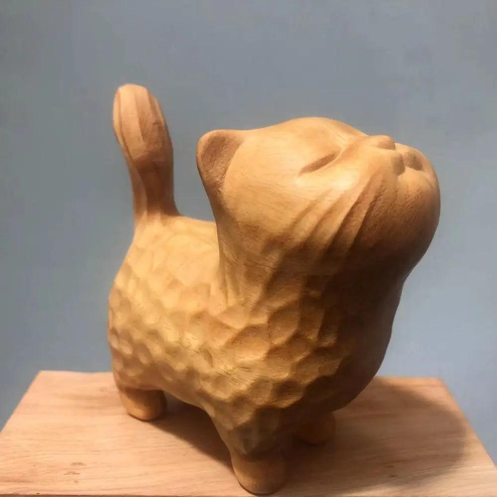 Cat Model Crafts Hand-carved Wooden Cat Statue Cute Tiny Cat Sculpture Cartoon Creative Animal Figurine Kids Gifts