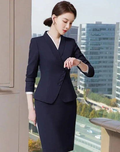 Classic Business Blazer & Skirt Set - Professional 2-Piece Suit for Office Wear