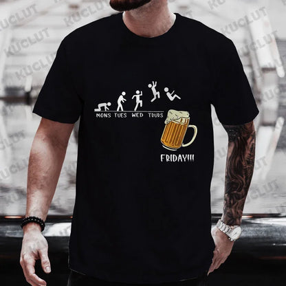 Men T-shirt Friday Beer Funny Graphic Y2k Tops Weekend Beer Drinking Lover Party Team Tees Plus Size Matching Outfit Streetwear
