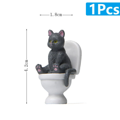 Cat Sit On Figurines Toilet Cat Ornament Kawaii Cat Doll Micro Landscape Fairy Garden Miniature for Kids Cat Toy Home Decoration