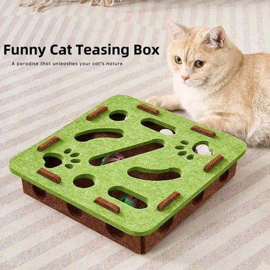 Cat Puzzle Toy Felt Puzzle Box Cat Exercise Toy with Ball Indoor Sports Entertainment Hunting Cat Toys for Indoor Cats