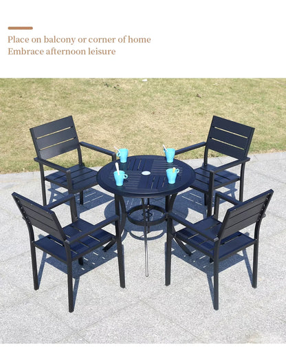Outdoor Dining Table Modern Garden Table 80cm Wood-plastic Table Fashion Furniture Black Round Coffee Table
