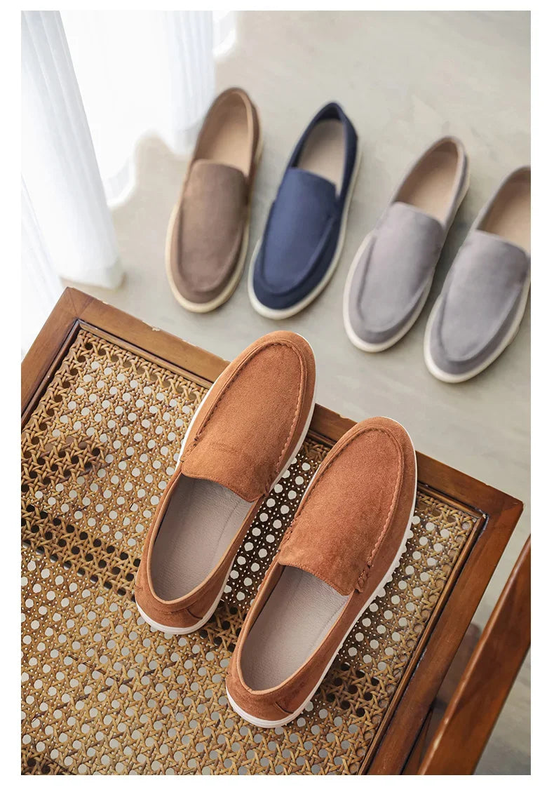 2025 Men's Classic Loafers | Fashionable Suede Flats with Round Toe Design | Comfortable Lazy Slip-on Shoes