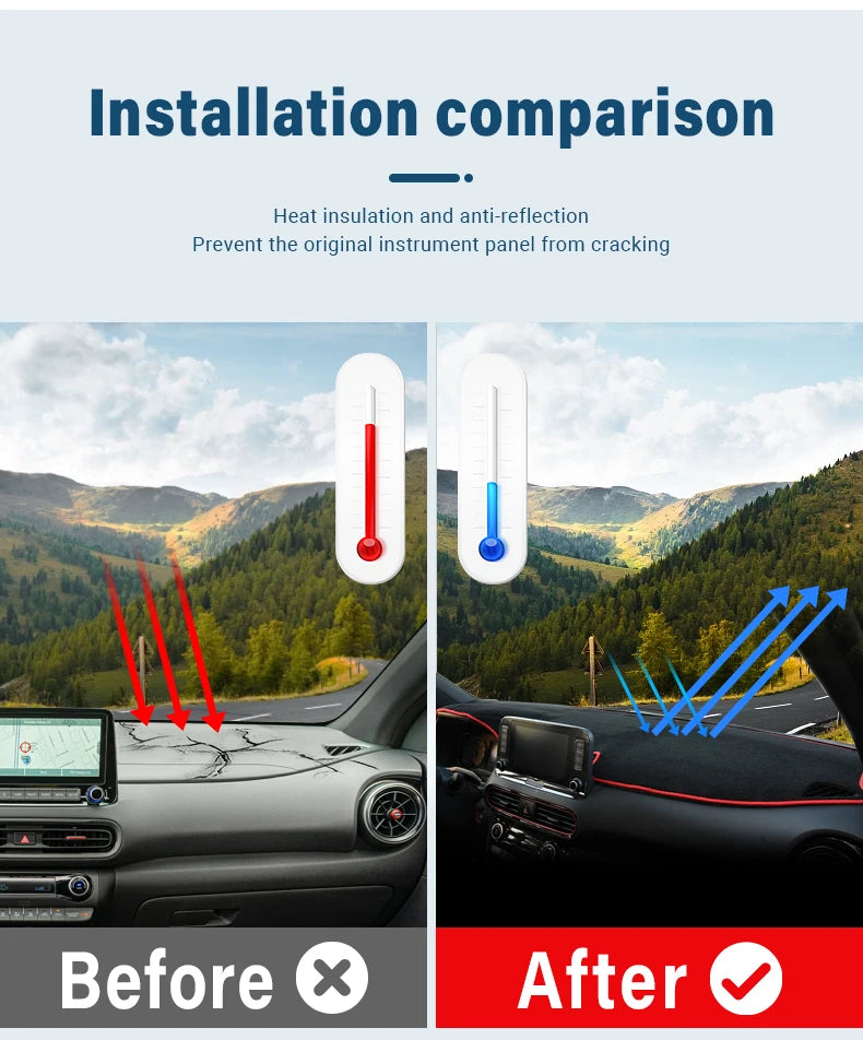 Car Accessories For Hyundai Kona N Line 2017 2018 2019 2020 2021 2022 Dashboard Cover Avoid Light Pad Sun Shade Anti-UV Carpets
