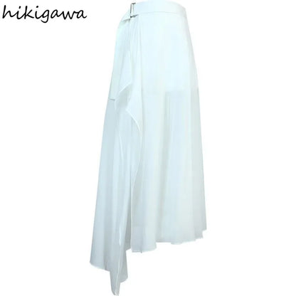 White Skirts for Women Temperament Summer Jupe 2025 Faldas Mujer De Moda High Waist Patchwork Chiffon Skirt Chic Korean Saia